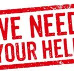 Red Stamp on a white background - We need your help