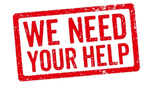 Red Stamp on a white background - We need your help